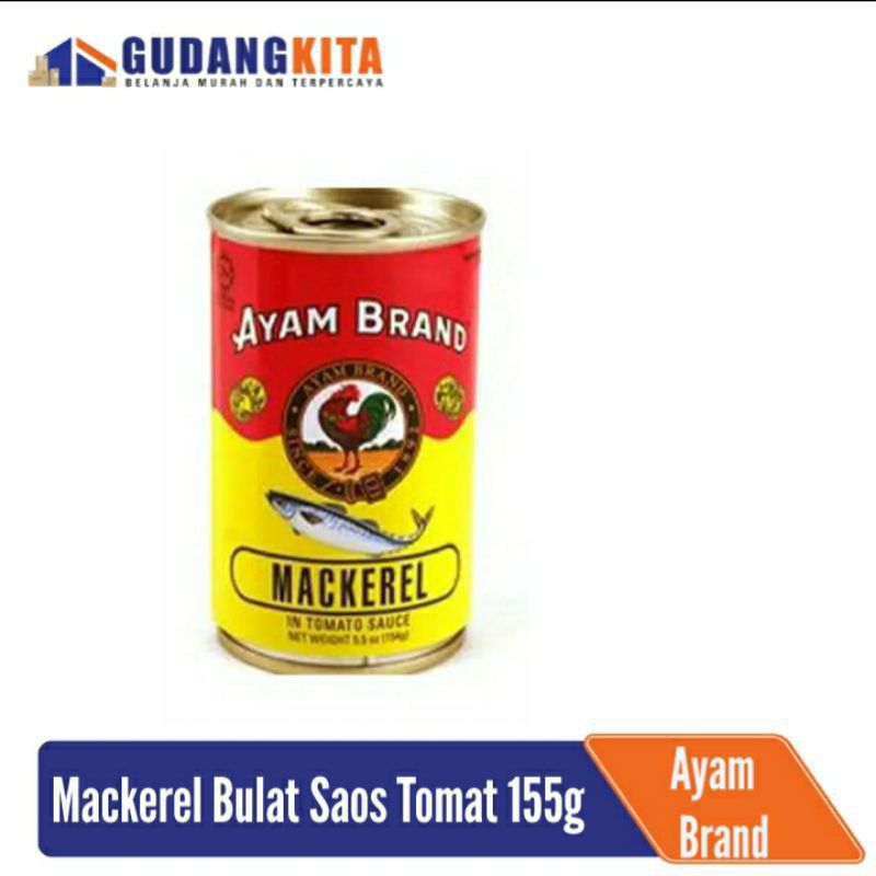 

Mackerel Bulat Kaleng Saos Tomat Ayam Brand 155gr