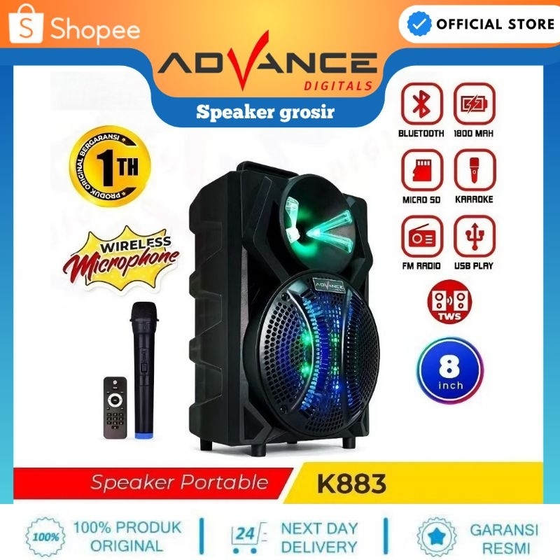 Advance K883 8Inch Speaker bluetooth aktif Gratis 1 Mic Wirelles K-883 Speaker Meeting Salon Aktif