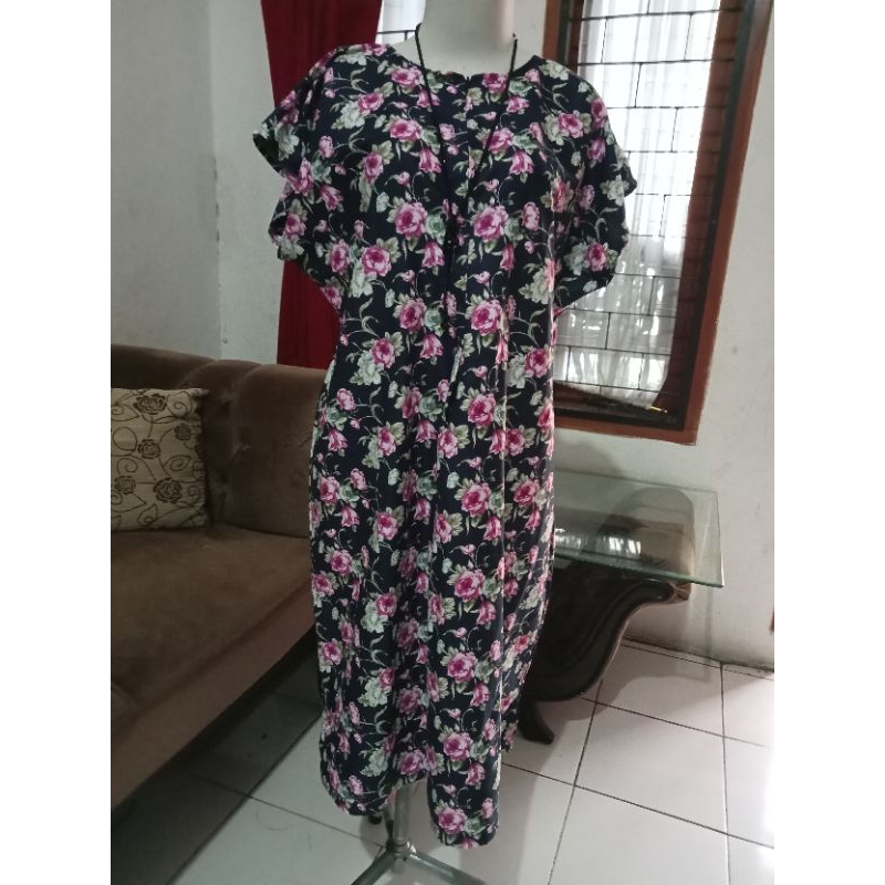 Daster Katun Jepang Bunga Sakura Hitam/Daster Kekinian Ld 130jumbo