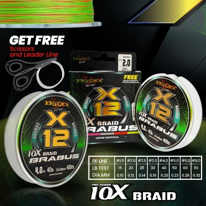 SENAR PE BLOOD BRABUS X12 UKURAN 200-400 METER MULTI COLOUR