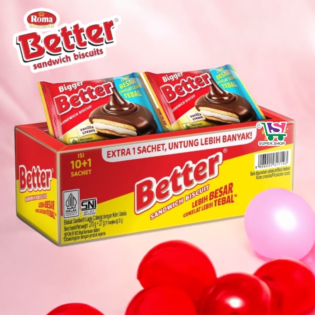 

Better Sandwich Biscuit Vanilla Cream (isi 10 pcs) Cokelat Valentine