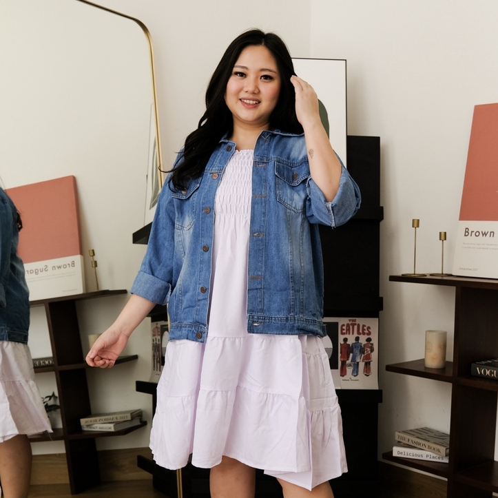 LD 120  LD 140 Jaket Jeans Jumbo Wanita Denim Big Size Oversize