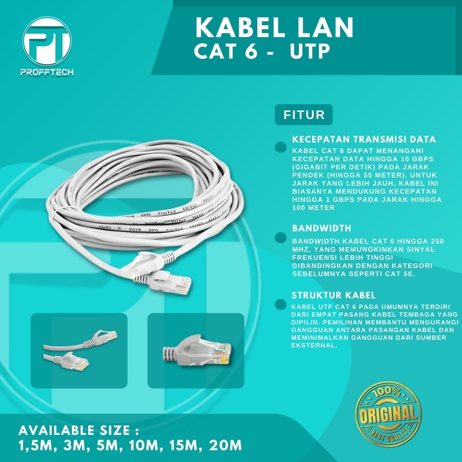 Kabel Lan Cat 6 Utp Original Profftech 1.5 Meter