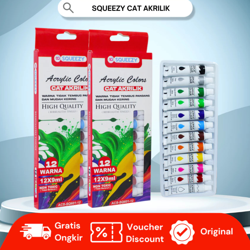 

CAT ACRYLIC SETT 12WARNA 9ML SQUEEZY/CAK LUKIS KANVAS ACRYLIC COLOR SET