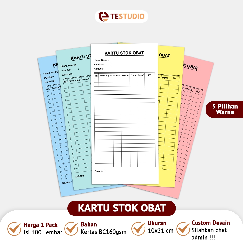 

TeStudio - Kartu Stok Apotek / Kartu Stok Obat / Kartu Apotik / Kartu Rumah Sakit Isi 100 Lembar ( CETAKAN BOLAK BALIK)