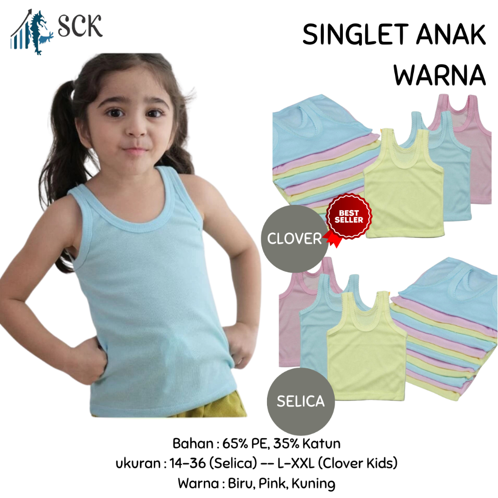 Kaos Dalam Anak SELICA Warna Warni / Singlet CLOVER WARNA Salur / Pakaian Dalam Anak - sckmenwear GR