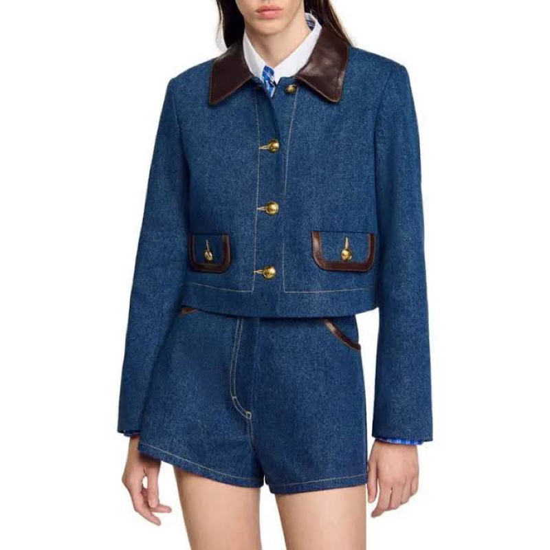 SANDRO Cropped Denim Jacket NEW