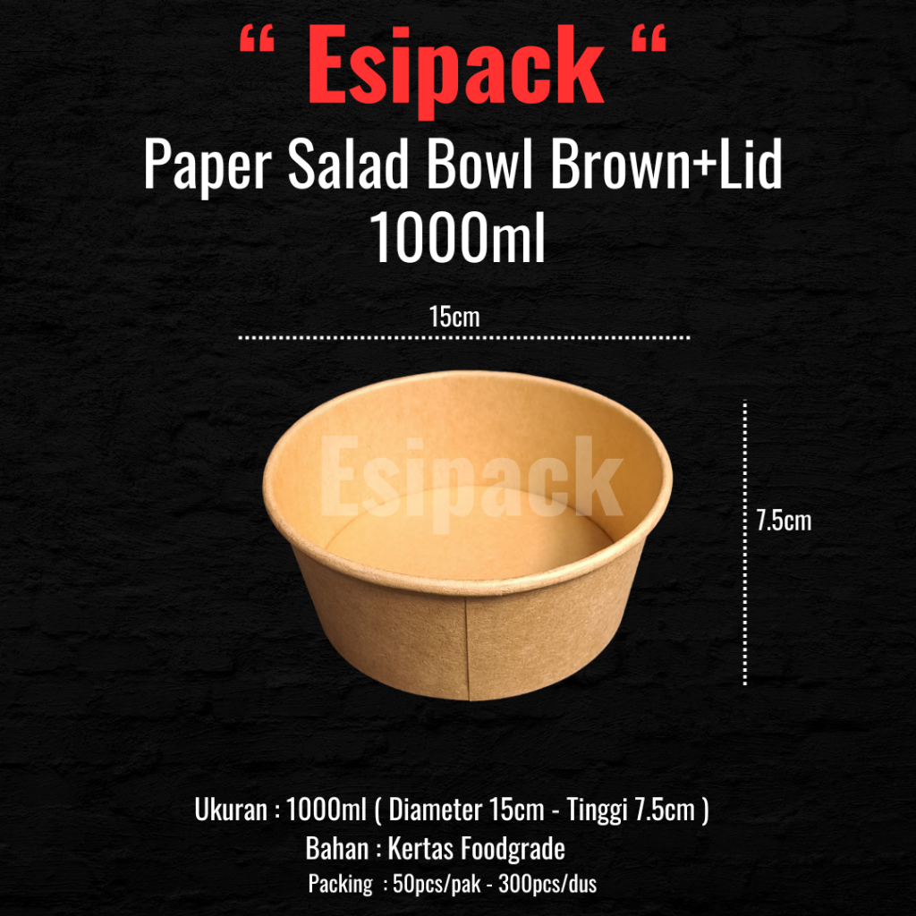 Paper Bowl Salad Brown Kraft 1000ml + Lid - Rice Bowl, Salad Bowl