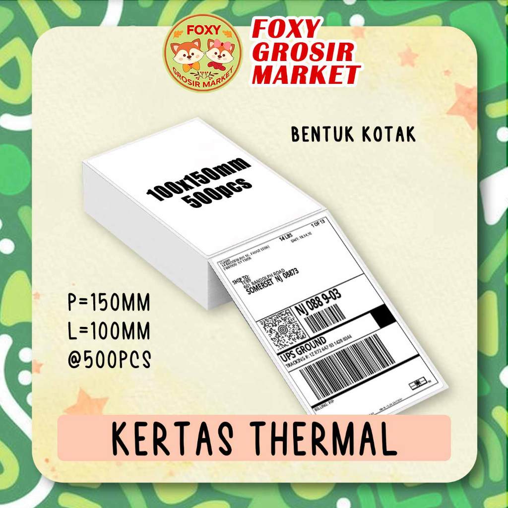 

Thermal Kotak Kertas Stiker Print Label Resi Ukuran 100X150mm 1 Kotak 500pcs