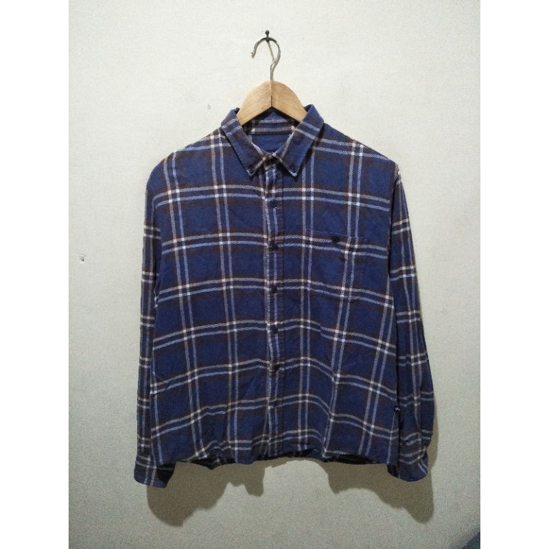 flanel panjang bangbang jeans biru kotak kotak tartan second pria