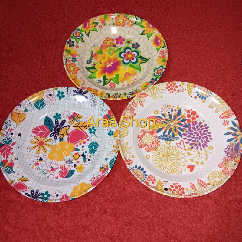 1 Lusin 12pcs Piring Makan Seng Kaleng Enamel Motif Bunga Kembang 20cm 12 pcs Piring Stainless 20 cm