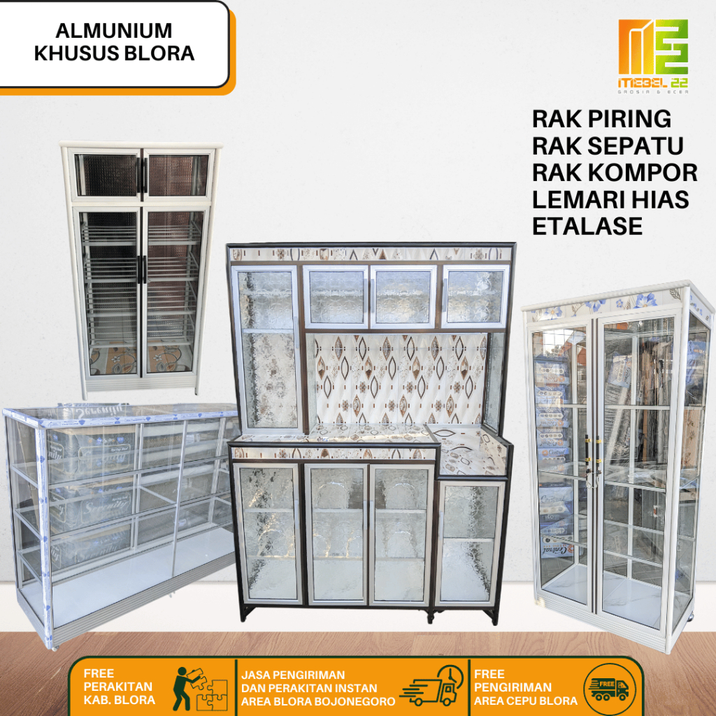 KHUSUS BLORA | Rak Sepatu - Lemari Hias - Lemari Dapur - Rak Piring - Etalase - Almunium Tebal