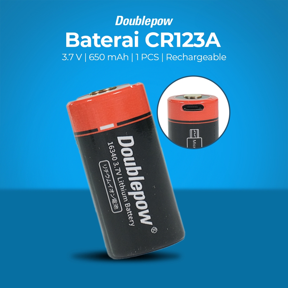 Rechargeable Battery CR123A Doublepow / Baterai CR 123A Cas Lithium Ion 3.7V 650mAh CR 123A CR123