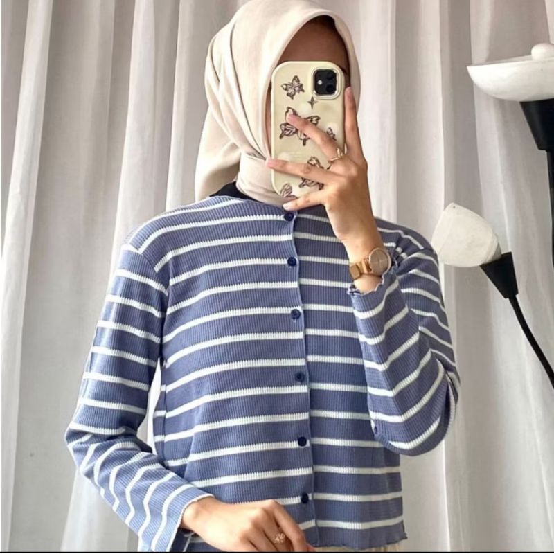 Waffle Cardigan Knit Salur / Fashion Cardigan / Atasan Cardigan Kekinian / Cardigan Waffle Salur