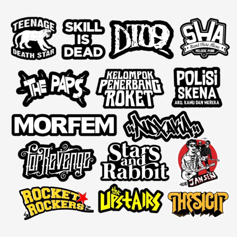 

paket 15 pcs STIKER Aesthethic BAND Music Rock Punk Heavy Metal Vinyl Waterproof - Sticker Helm Buku Jurnal Koper Motor Casing HP Laptop