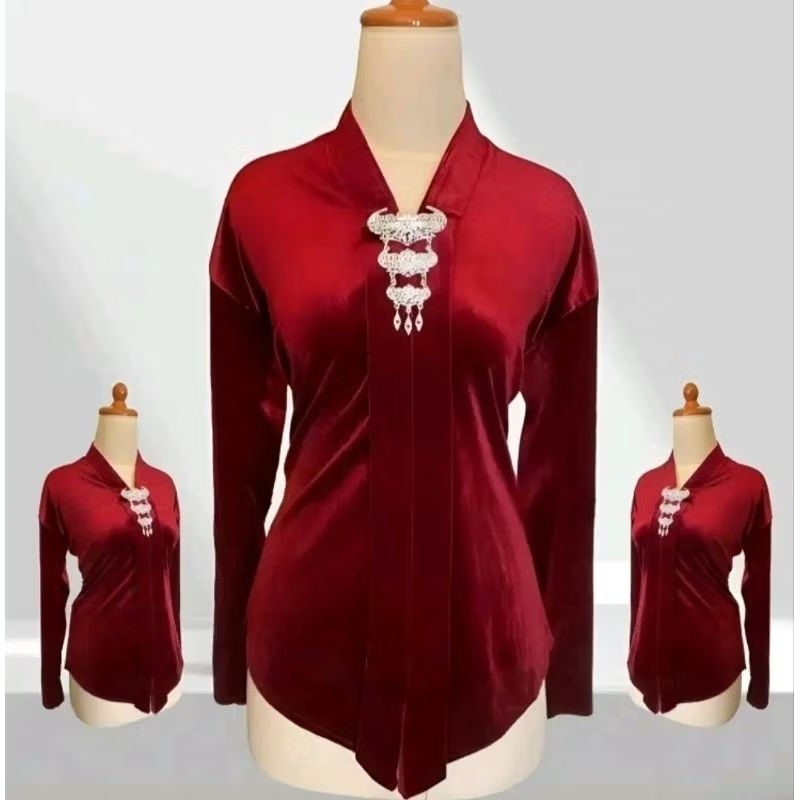 ATASAN KEBAYA ENCIM POLOS KEBAYA BLUDRU WANITA KEBAYA ENCIM POLOS BLUDRU WARNA MAROON