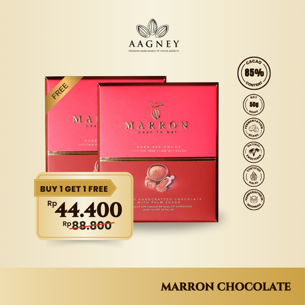 

[BUY 1 GET 1 FREE] Marron Chocolate Dark 85% Cocoa | Cokelat Vegan 50gr - Aagney Cocoa