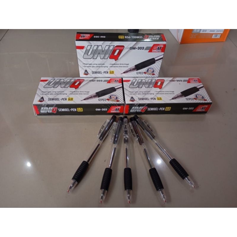 

(1pak) Bolpoin Klik UNIQ 303 GM/ pulpen semi gel Uniq/pen tinta hitam