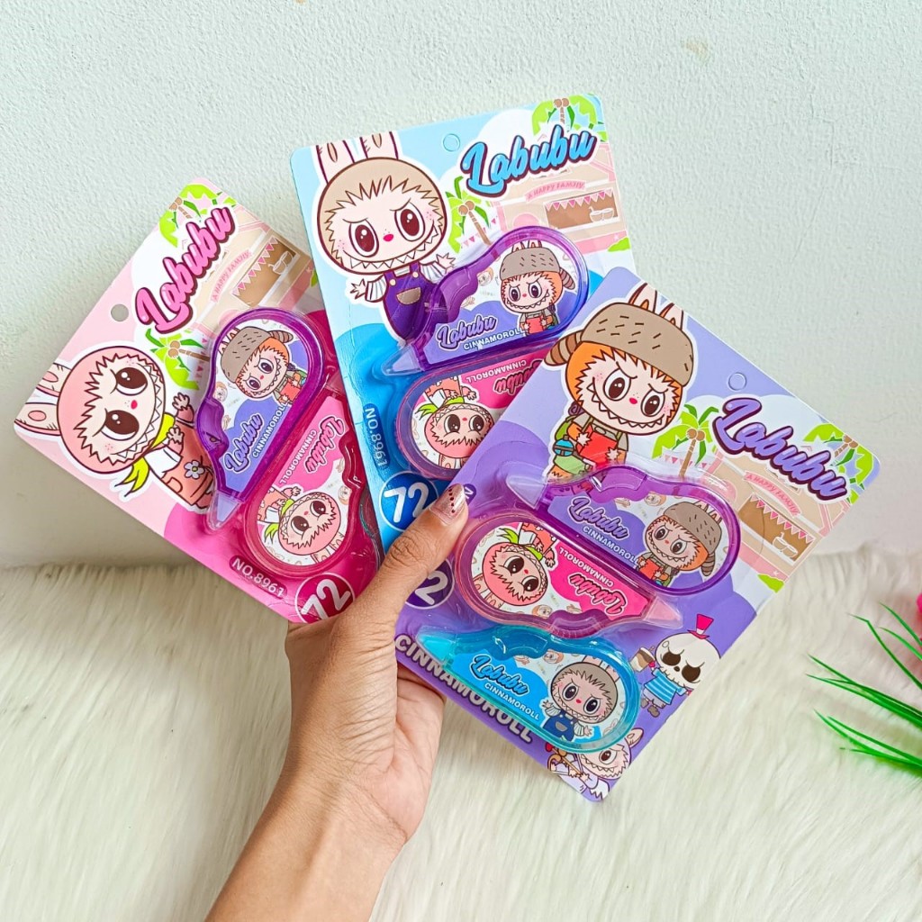 

CORRECTION TAPE LABUBU 1 SET ISI 3 PCS CT-1751 ERGONOMIC GRIP CORRECTOR KERTAS PENGHAPUS PULPEN