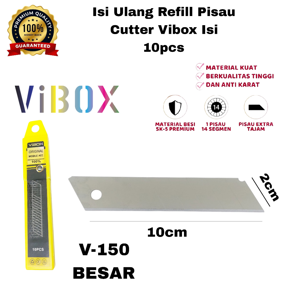 

MS - (isi 10mata) Vibox Refill Cutter Blade Isi Ulang Cutter V-150 Mata Pisau Ukuran Besar Pisau Professional Japan Quality