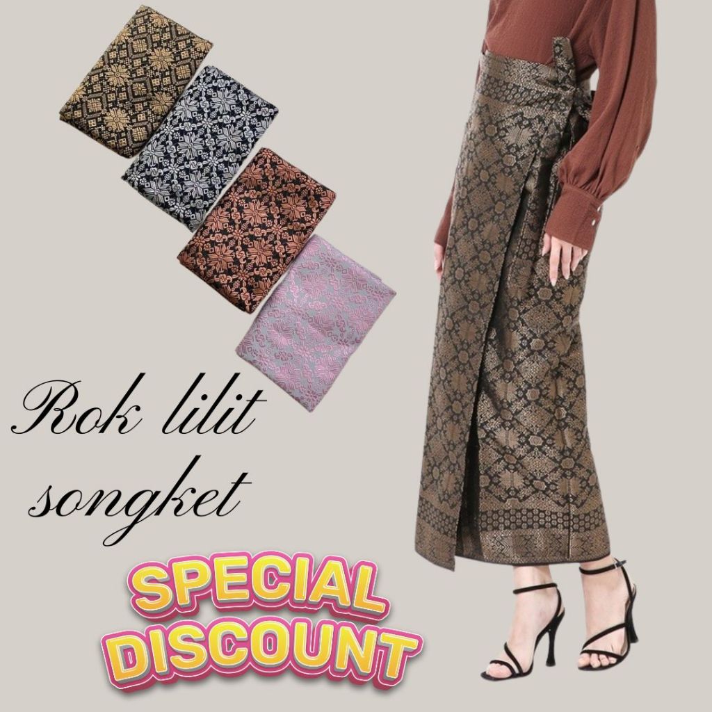 Rok Lilit Songket Hitam Gold / Rok Lilit Songket Palembang / Bawahan Kebaya Pilihan Warna