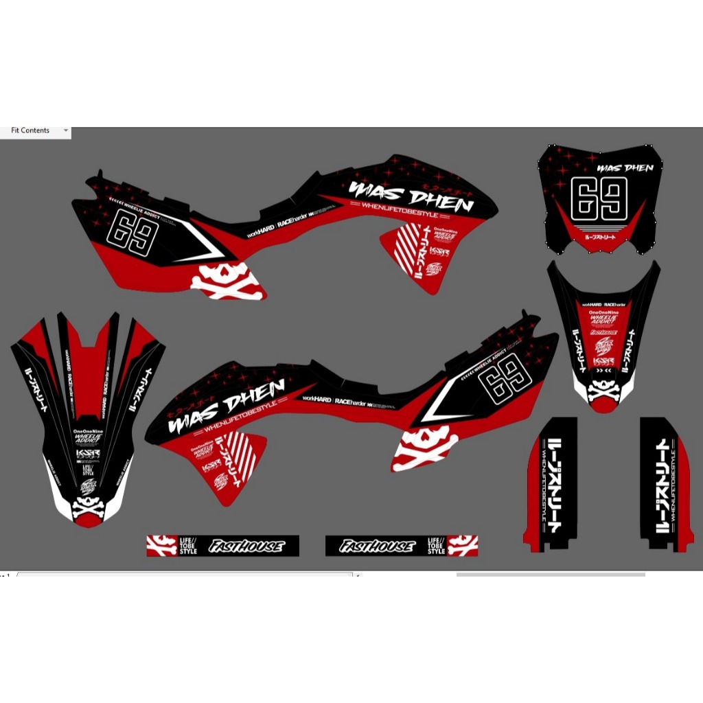 Decal kawasaki KLX 150 BF MOTIF simpel merah hitam