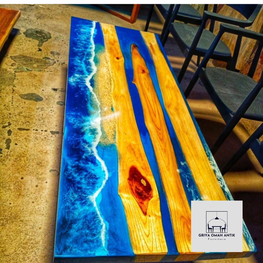 meja makan resin motif laut , bisa custom sesuai keinginan , meja makan meja meeting meja rapat meja
