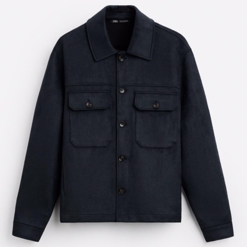 ZARA Men Overshirt Faux Suede Jaket Kemeja Luaran Pria Navy