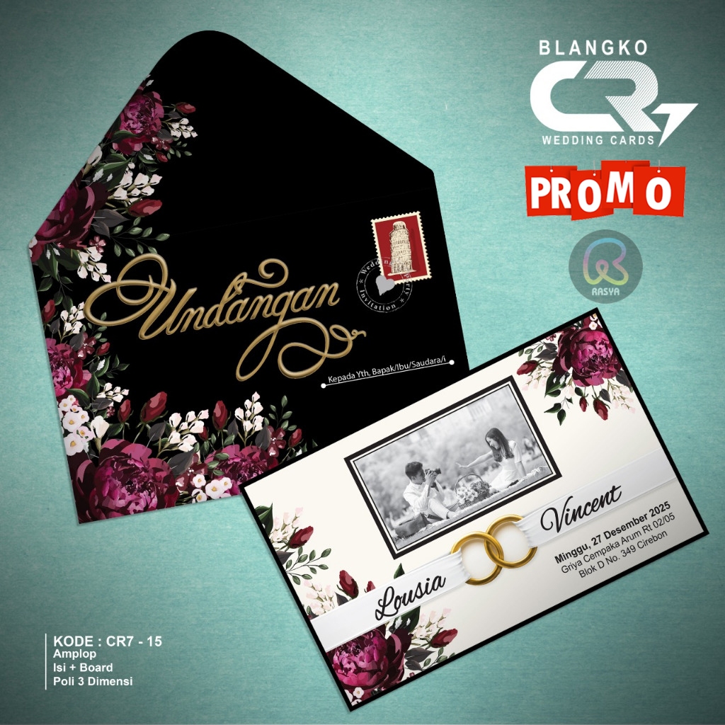 (Bisa order 15 Pcs) Undangan Pernikahan Hard Cover VIP Murah Tebal Mewah Elegan CR7 15 Hitam