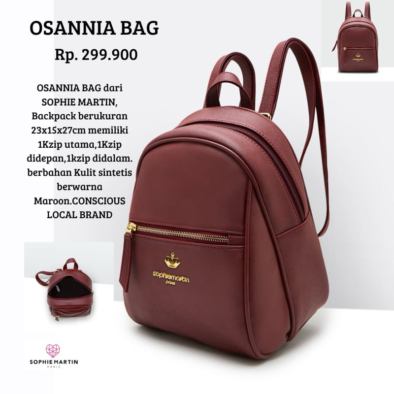 Sophie Martin Paris Tas Ransel Fashion Wanita Kuliah Sekolah Les Osannia Maroon SAS Ori Backpack