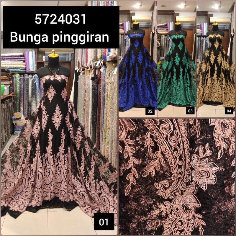 Kain Tile Brokat Hitam Bunga Pinggiran 5724031