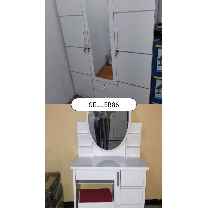 SET LEMARI DAN MEJA RIAS PUTIH / PAKET HEMAT LEMARI 3 PINTU PUTIH & MEJA RIAS KACA GESER Bandung