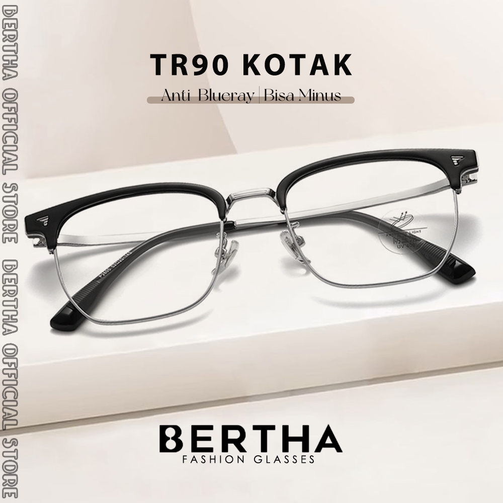 Bertha Kacamata Antiradiasi Blueray Style Kotak Bahan TR90+Metal Anti Sinar Gadget/Komputer Bahan TR