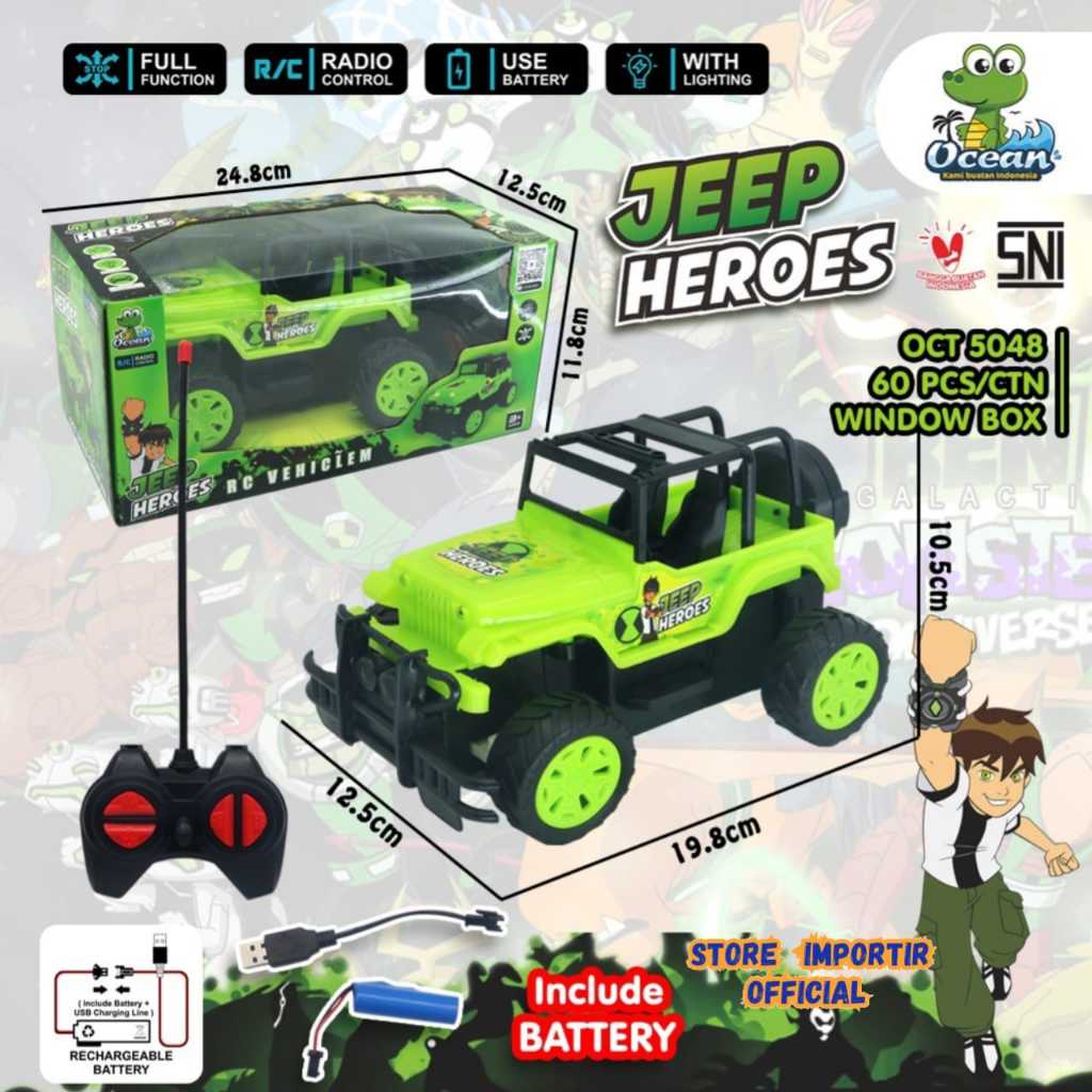 Mainan RC Jeep Heroes Karakter Ben 10 Include Baterai Charger OCT 5048 | Mainan Remot Control Mobil 