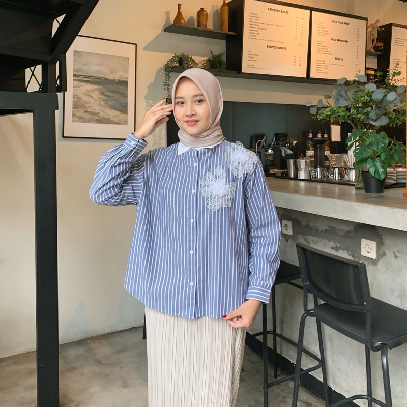 GEETA - Rainy Shirt / Kemeja premium wanita dengan bahan cotton zara import quality dilengkapi denga