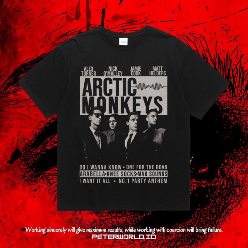 Peterworld "Arctic Monkeys" Kaos | T shirt | Kaos Band Arctic Monkeys One For The Road Vintage Tee