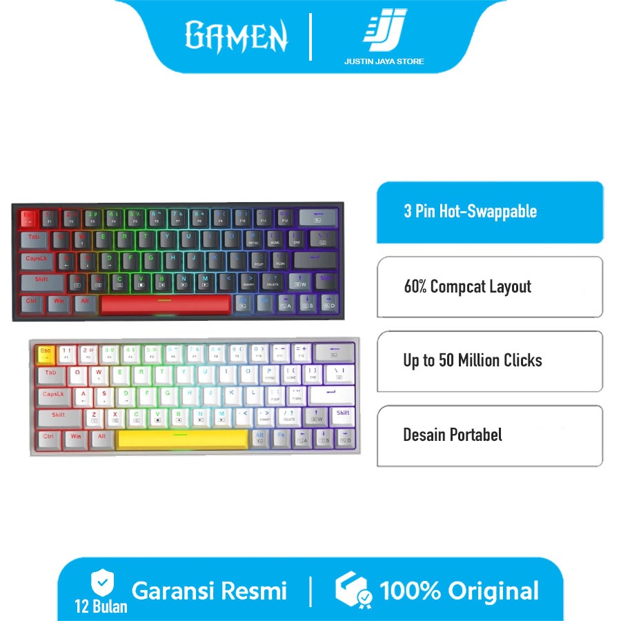 GAMEN Titan V Keyboard Gaming Mechanical 60% Layout RGB Light Type-C Hot-Swappable Anti-Ghosting Sem