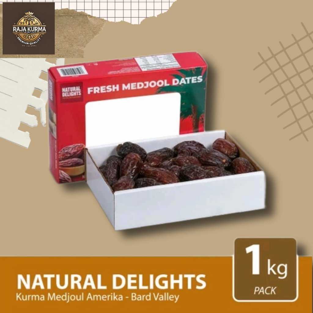 

NATURAL DELIGHTS Kurma Medjool Amerika Bard Valley 1Kg Premium Dates High Quality Tekstur Lembut dan Legit
