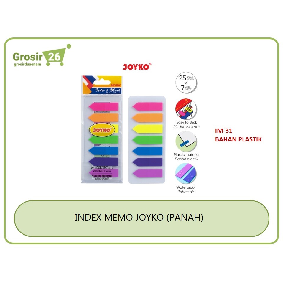 

(1 SET) INDEX MARK / PENANDA KERTAS / PEMBATAS BUKU / MEMO / STICK NOTES MODEL PANAH JOYKO IM-31 BAHAN PLASTIK | IM-33 BAHAN KERTAS