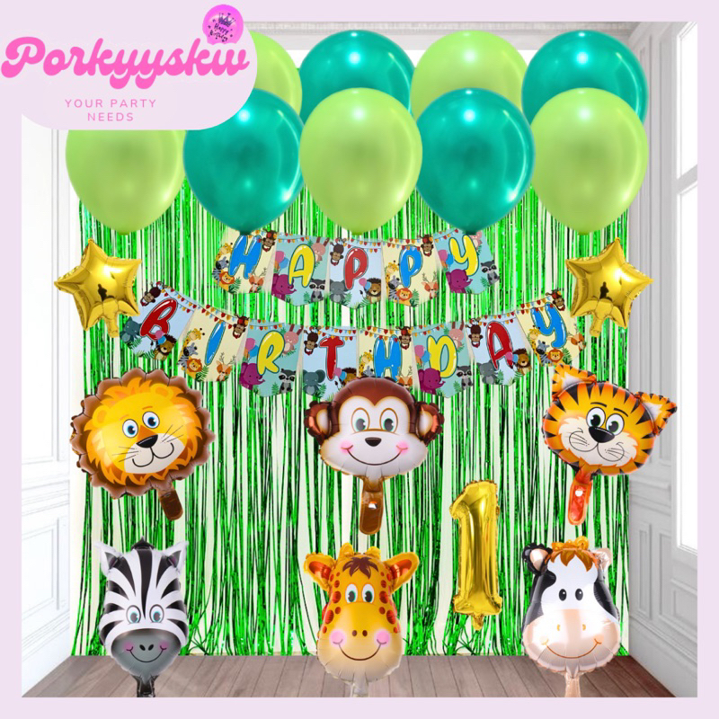 [Porkyyskw] Paket Set Dekorasi Ulang Tahun Animal/ Paket Ulang Tahun Animal/ Set Dekorasi Jungle Ani