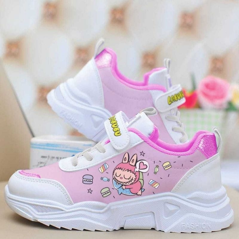 Sepatu Sneakers Korea Anak Perempuan Labubu Pink