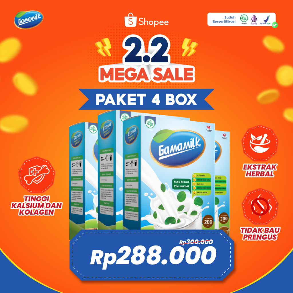 

PAKET 4 BOX GAMAMILK - Susu Kambing Etawa Plus Ekstrak Gamat - HALAL Dan BPOM