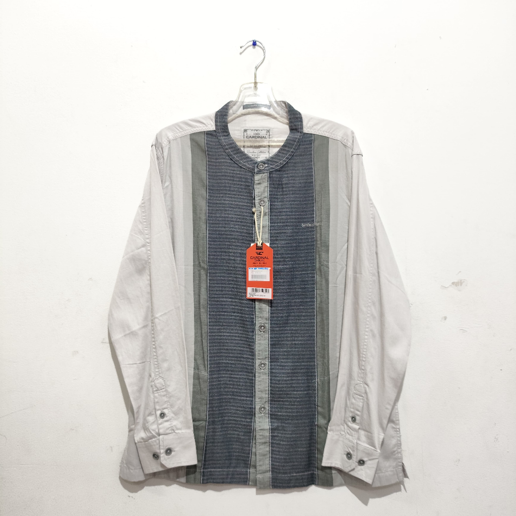 CARDINAL Kemeja Koko Pria Casual Abu Silver Garis Original EAHAR00815J