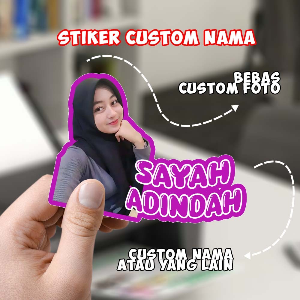 

(2 Pcs) Stiker Custom Nama & Foto Viral Free Design Anti Air Bijian & Lusinan