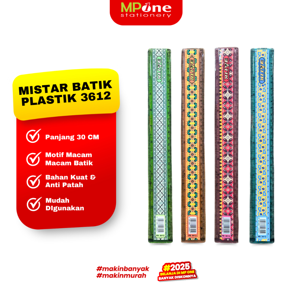 

(1 PCS) Mistar Plastik Batik 30 CM 3612 / Penggaris Motif Batik Random / Mistar Batik 30cm 3612