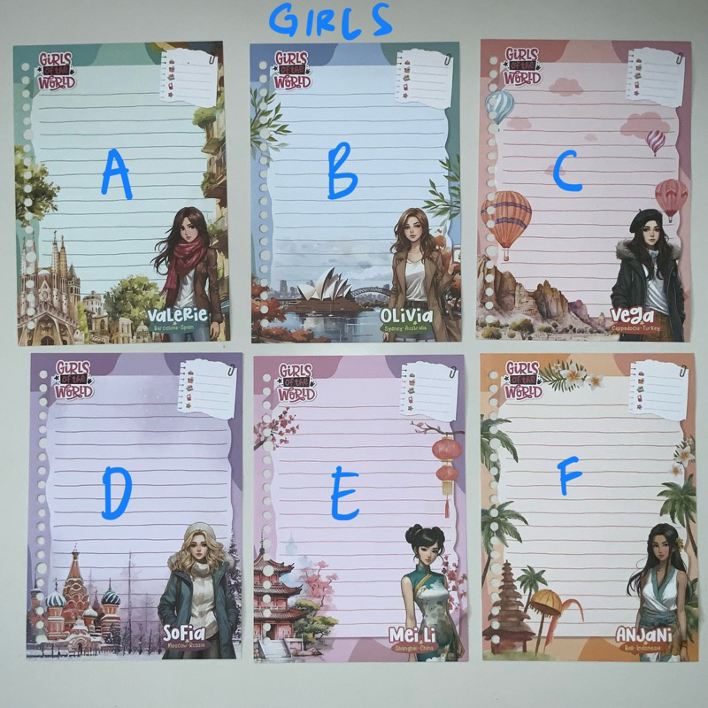 

[per lembar] grup6 - Isi binder harvest jadul kolektor loose leaf A5 / Girls over the World Harvest