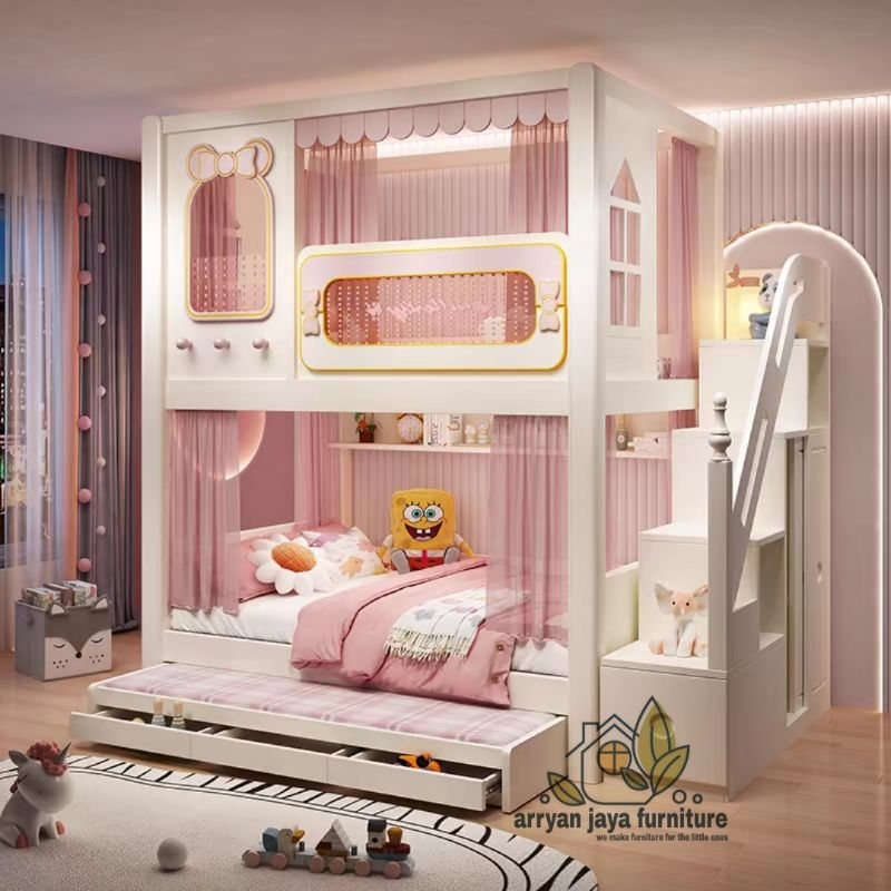 tempat tidur tingkat anak perempuan,  kasur tingkat, ranjang susun, dipan tingkat