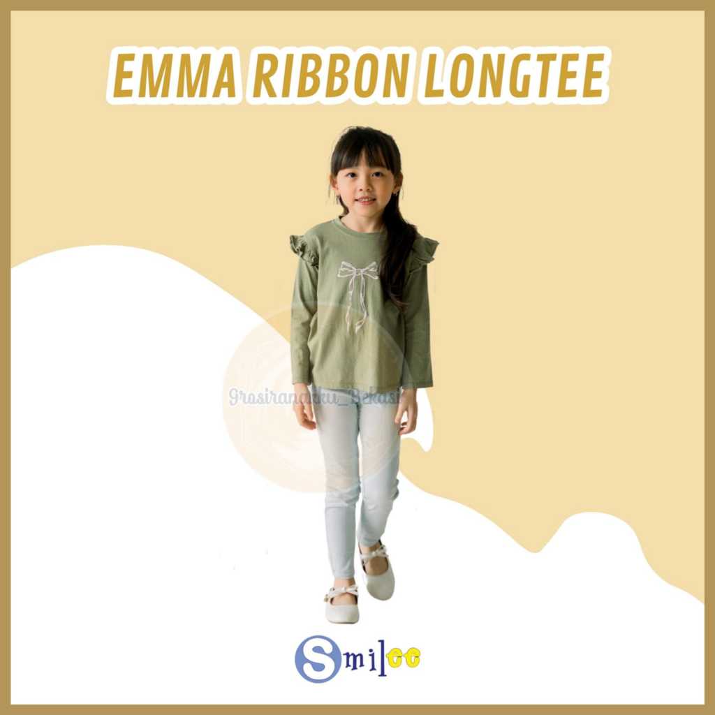 Smilee Emma Olive - Ribbon Longtee Anak Perempuan [Size 1-5 Tahun] Baju Kaos Cewek