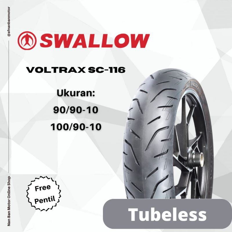 BAN MOTOR SWALLOW VOLTRAX SC-115/116 TUBELESS UKURAN 90/90-10 (SC-115) & 100/90-10 (SC-116) UNTUK MO