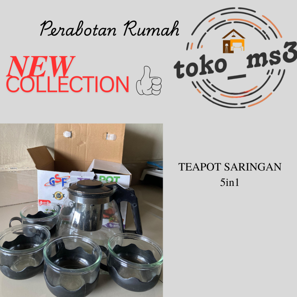 TEAPOT SARINGAN HITAM 5in1/teapot+gelas kaca